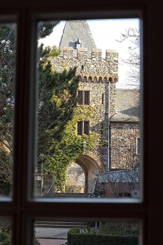 Blick auf den Turm der Burg Klopp
